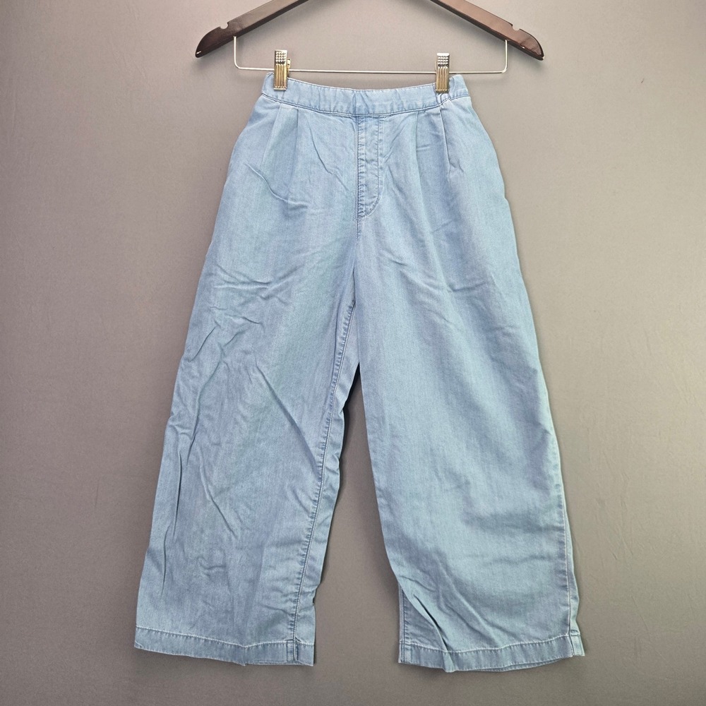 Uniqlo Kids Wide Leg Pants Pleated Chambray Size 8 Light Blue Denim Trousers